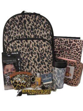 Leopard Backpack Water Bottle Bento Box & School Supplies NEW